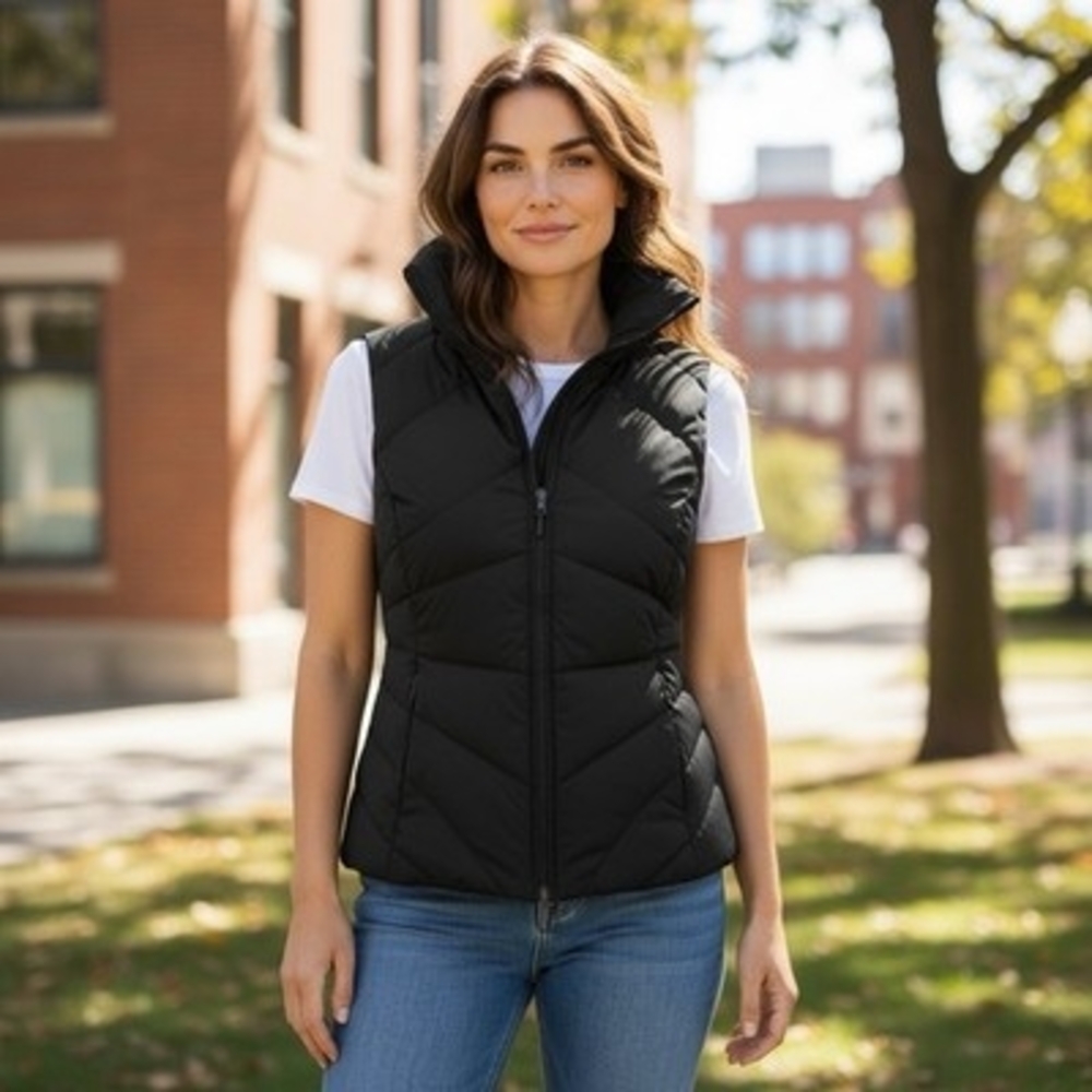 Kenneth Cole Reaction Black Down Puffer Vest Women’s Medium Zip Front